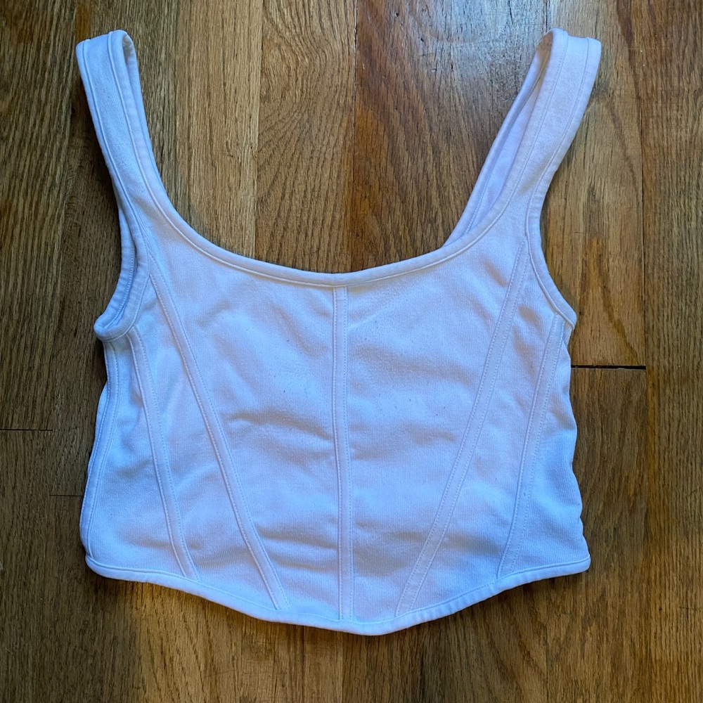 Ribbed White Suzettes Collection 
 Corset Top Womens S/M Built Up Strap Tank Top